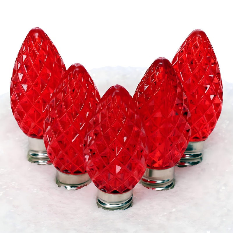 C7 Red ProCore LED Christmas Light Bulbs, Faceted, Pack of 25