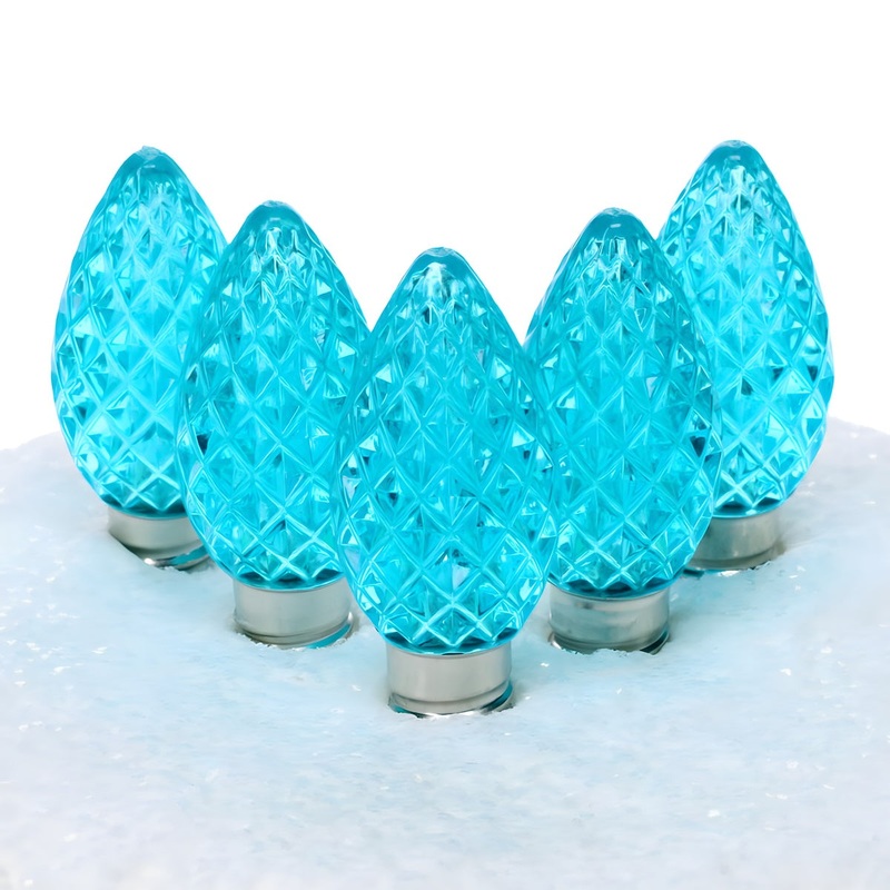 C7 Teal ProCore LED Christmas Light Bulbs, Faceted, Pack of 25