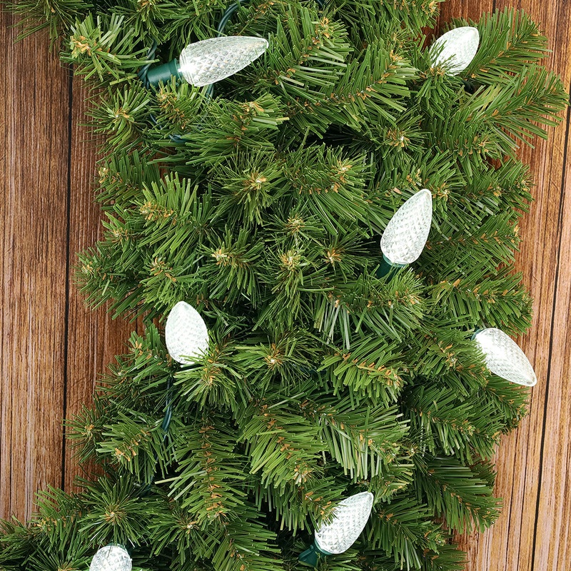 C9 Cool White LED Christmas Light Bulb String Light Set, Faceted, 8" Spacing, 25 Non Removable Bulbs