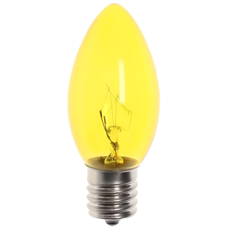 C9 Incandescent Christmas Light Bulbs, Yellow, Transparent, Pack of 25 [CLOSEOUT]