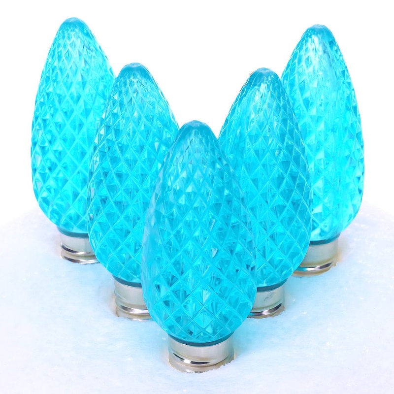 C9 Teal ProCore LED Christmas Light Bulbs, Faceted, Pack of 25