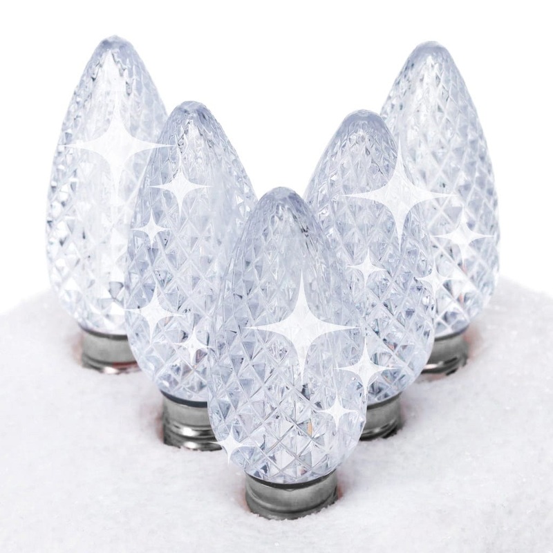 C9 Twinkle Cool White ProCore LED Christmas Light Bulbs, Faceted, Pack of 25
