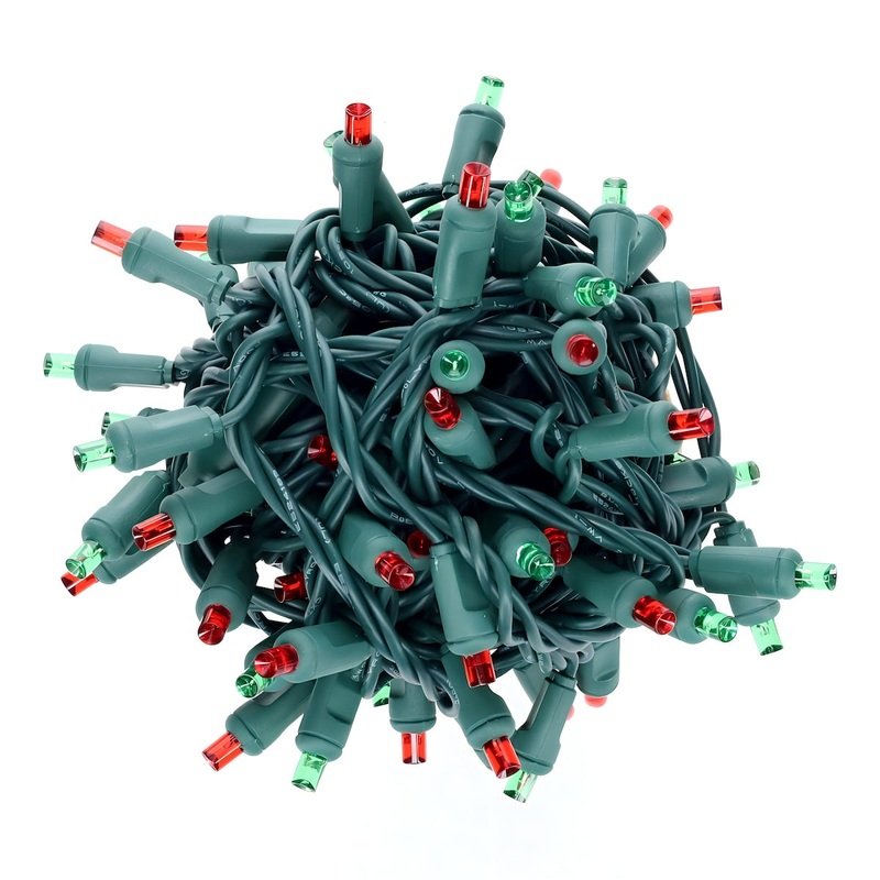 70 5mm Red and Green LED Christmas Lights, 4" Spacing