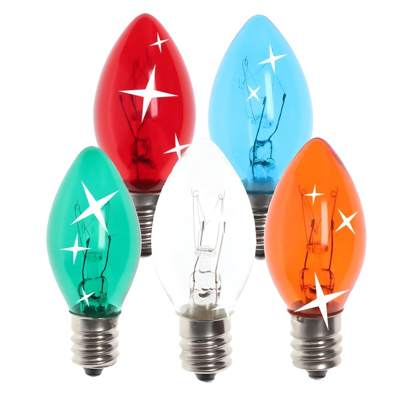 C7 Incandescent Christmas Light Bulbs, Multicolor TWINKLE, Transparent, Pack of 25 [CLOSEOUT]