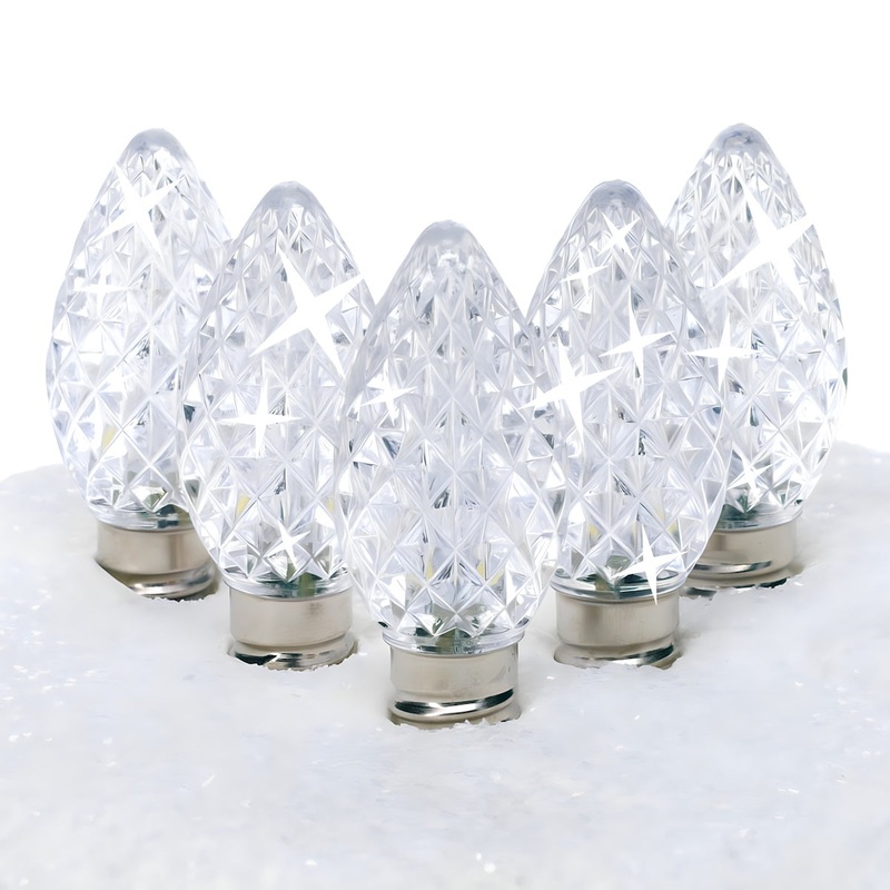 C7 Twinkle Cool White ProCore LED Christmas Light Bulbs, Faceted, Pack of 25