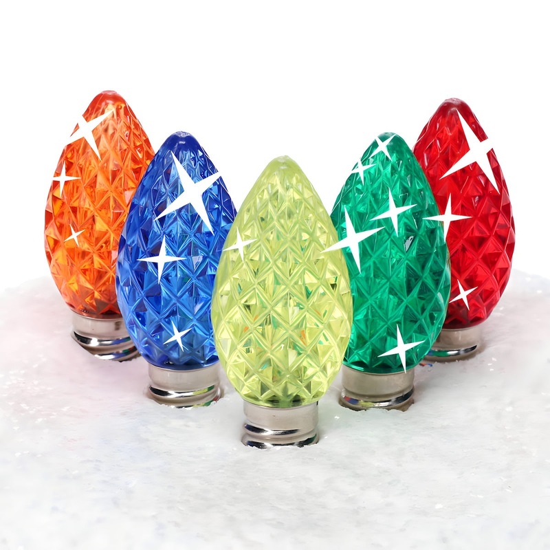 C7 Twinkle Multicolor ProCore LED Christmas Light Bulbs, Faceted, Pack of 25