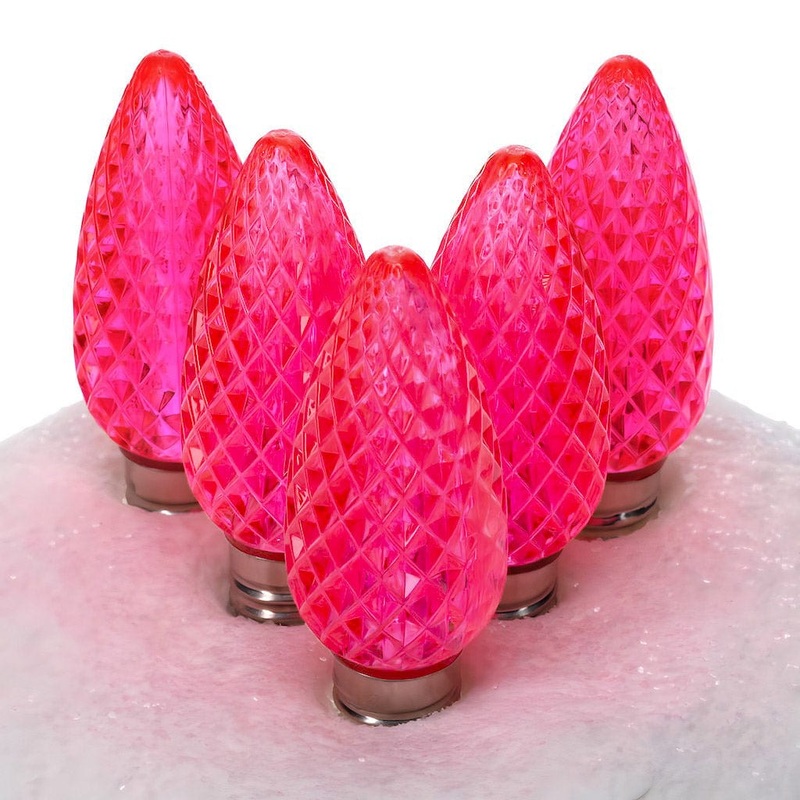 C9 Pink ProCore LED Christmas Light Bulbs, Faceted, Pack of 25