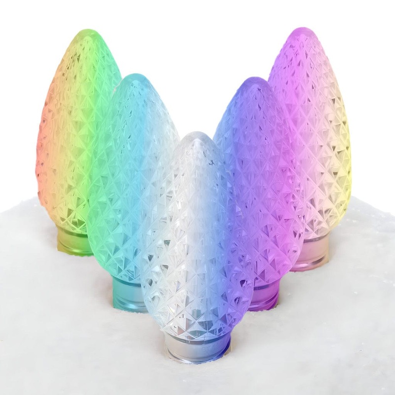 C9 RGB Color Changing Multicolor ProCore LED Christmas Light Bulbs, Faceted, Pack of 25