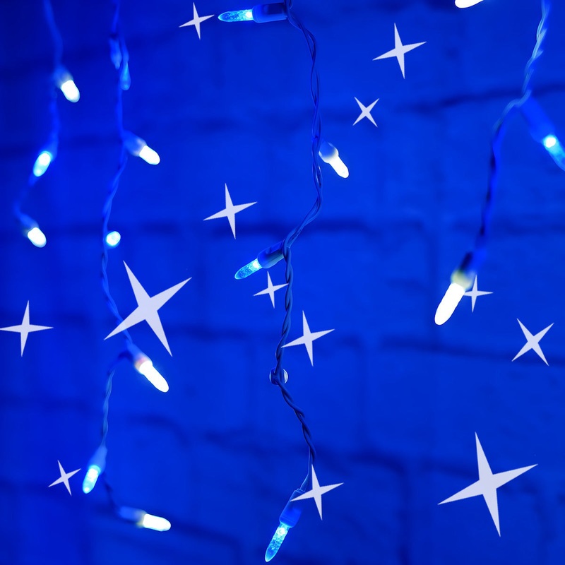 M5 LED Smooth Fade Blue and Cool White LED Icicle Lights, DreamSpark, 70 Bulbs, 7.5ft Long, White Wire
