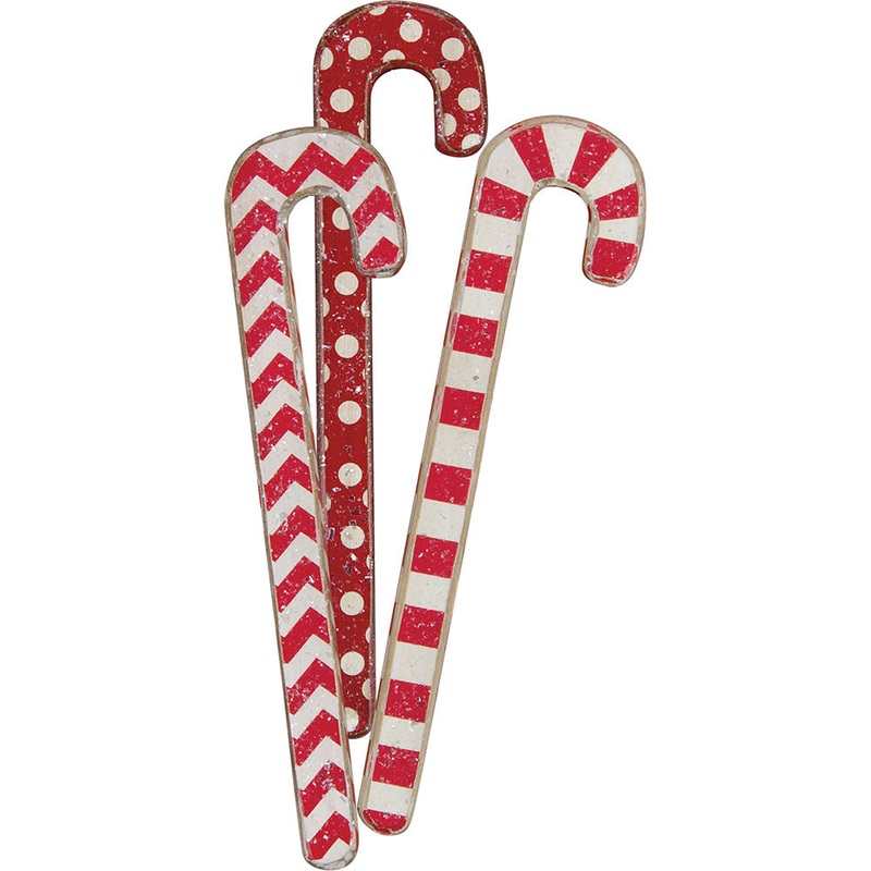 10" Red Handpainted Wood Candy Canes
