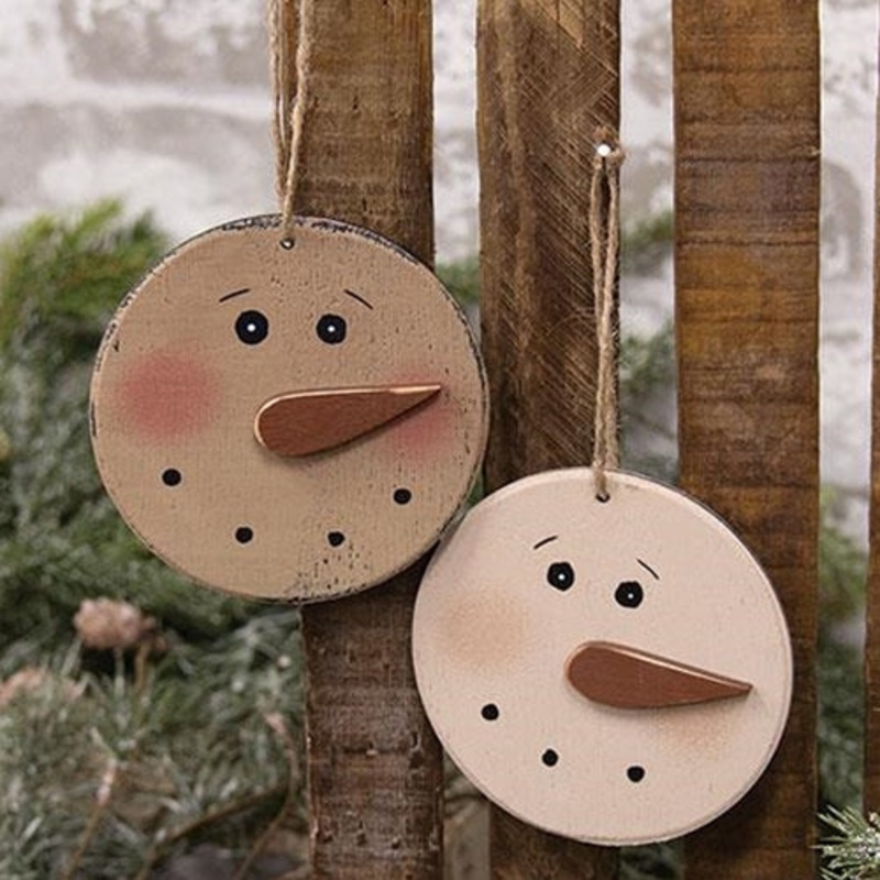 Distressed Wooden Blushing Snowman Ornament 2 Asstd.