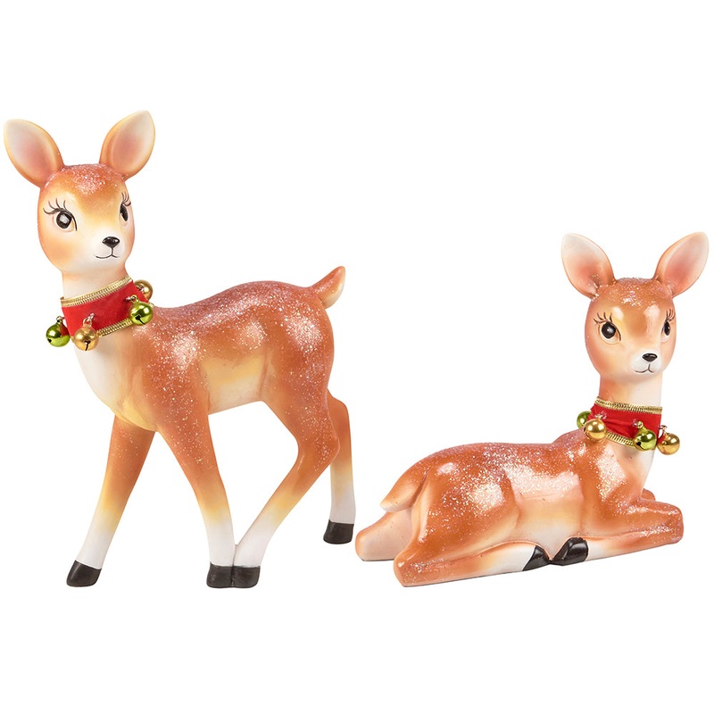 Retro Christmas Deer Figurine Set