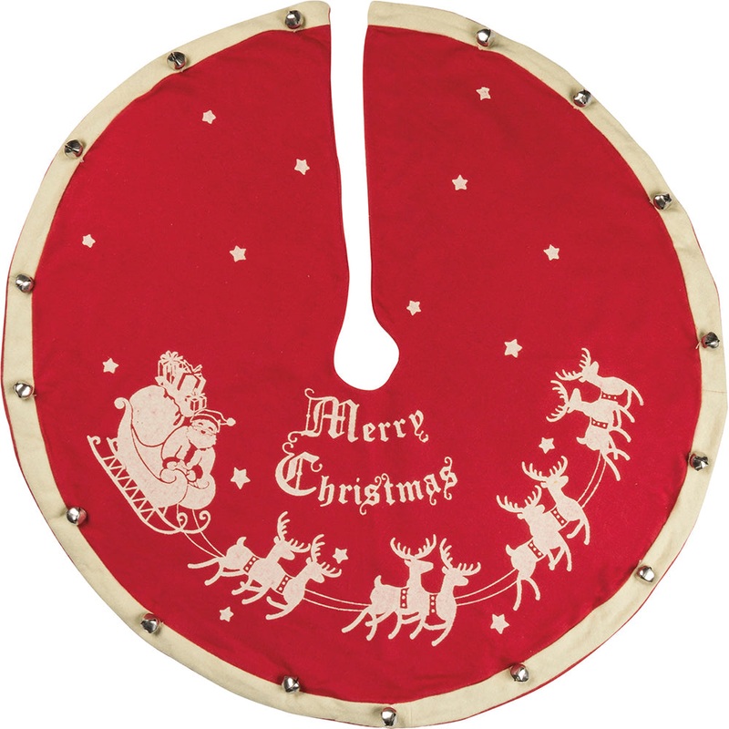 Santa And Sleigh Medium Vintage Replica Felted Tree Skirt
