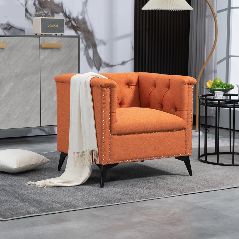 Accent Chair Living Room Chairs Single Sofa Chair,Arm Chairs with Linen Fabric, Mid Century Accent Arm Chairs Comfy Reading Lounge Club Armchair for Bedroom Office Study