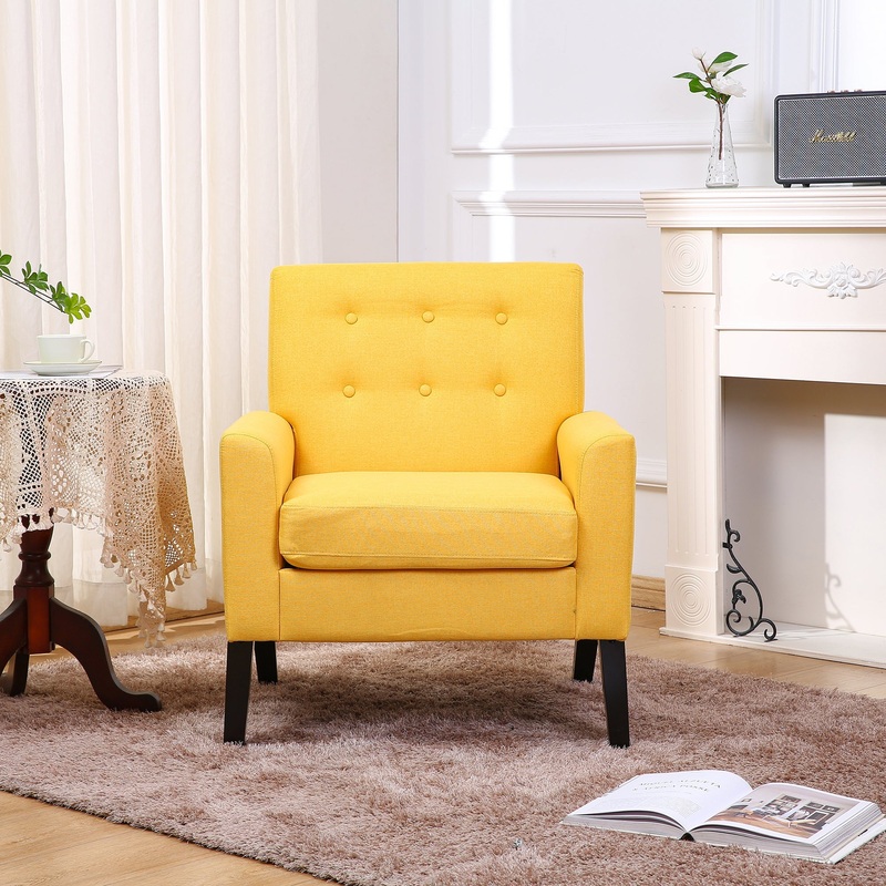 Fabric Accent Chair for Living Room, Bedroom Button Tufted Upholstered Comfy Reading Accent Chairs Sofa (Yellow)