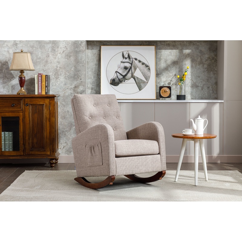 High Back Rocking Chair Nursery Chair .Comfortable Rocker Fabric Padded Seat .Modern High Back Armchair