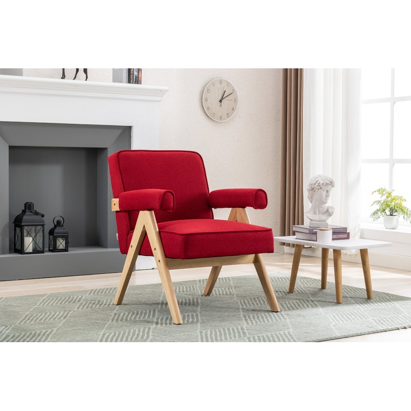 Leisure Chair with Solid Wood Armrest and Feet, Mid-Century Modern Accent chair, for Living Room Bedroom Studio chair