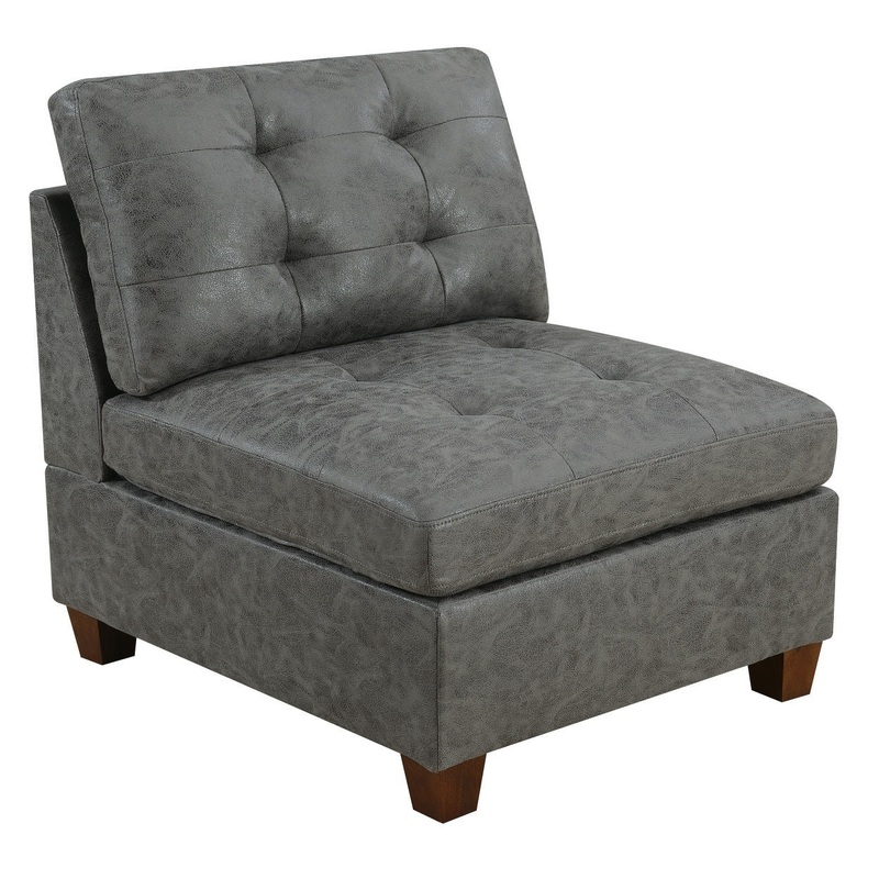 Living Room Furniture Tufted Armless Chair Antique Grey Breathable Leatherette 1pc Cushion Armless Chair Wooden Legs