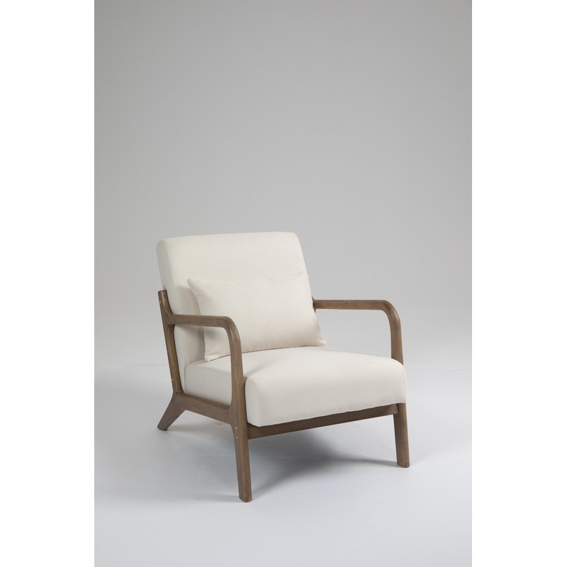 Mid Century Modern Accent Chair with Wood Frame, Upholstered Living Room Chairs with Waist Cushion, Reading Armchair for Bedroom Sunroom