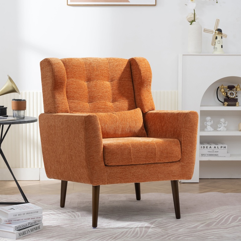 Modern Accent Chair Upholstered Foam Filled Living Room Chairs Comfy Reading Chair Mid Century Modern Chair with Chenille Fabric Lounge Arm Chairs Armchair for Living Room Bedroom (Blackish Green)