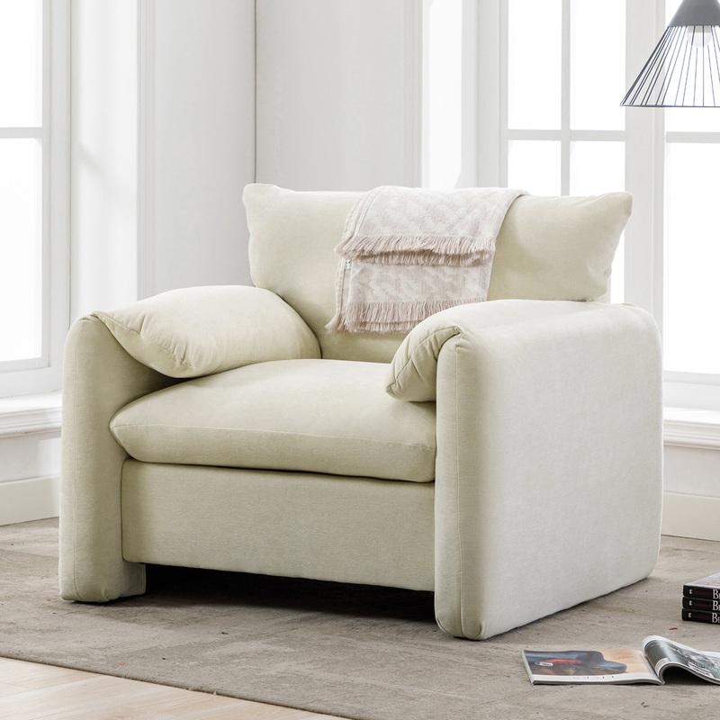 Modern Style Chenille Oversized Armchair Accent Chair Single Sofa Lounge Chair 38.6" W for Living Room, Bedroom,Cream