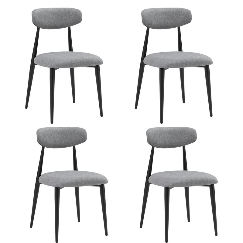 (Set of 4) Modern Dining Chairs, Curved Backrest Round Upholstered and Metal Frame, Grey