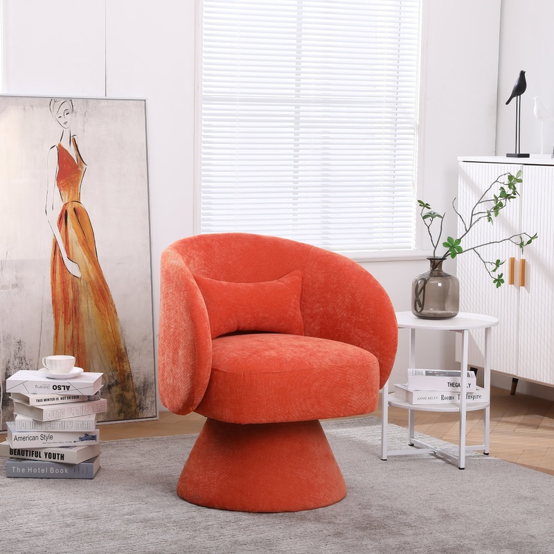Swivel Accent Chair Armchair, Round Barrel Chair in Fabric for Living Room Bedroom(Orange)
