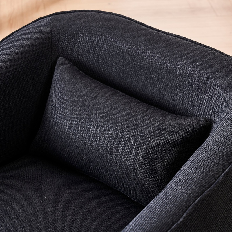 Swivel Barrel Chair With Ottoman, Swivel Accent Chairs Armchair for Living Room, Reading Chairs for Bedroom Comfy, Round Barrel Chairs with Black Metal Base (Black)
