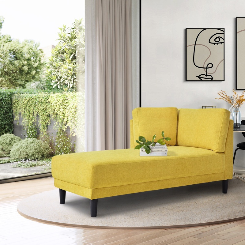 65" Mid-Century Modern Fabric Corner Lounge Chair, Upholstered Indoor Chaise Lounge for Bedroom, Office, Small Living Room & Apartment