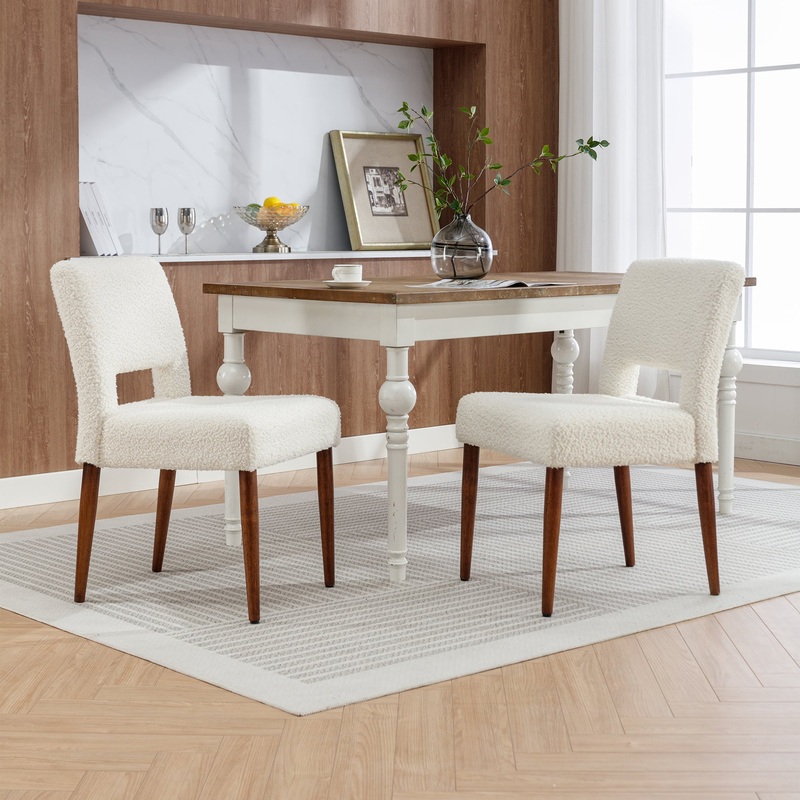 Accent Chairs Set of 2, Boucle Chairs with Solid Woood, Upholstered Dining Chairs for Living Room, Kitchen, Bedroom, Beauty Room,Dining room-Cream
