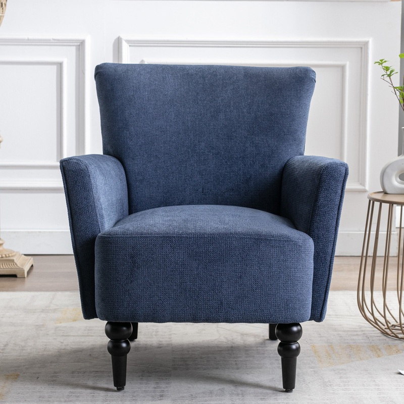 Armchair Modern Accent Sofa Chair with Linen surface,Leisure Chair with solid wood feet for living room bedroom Studio,Blue