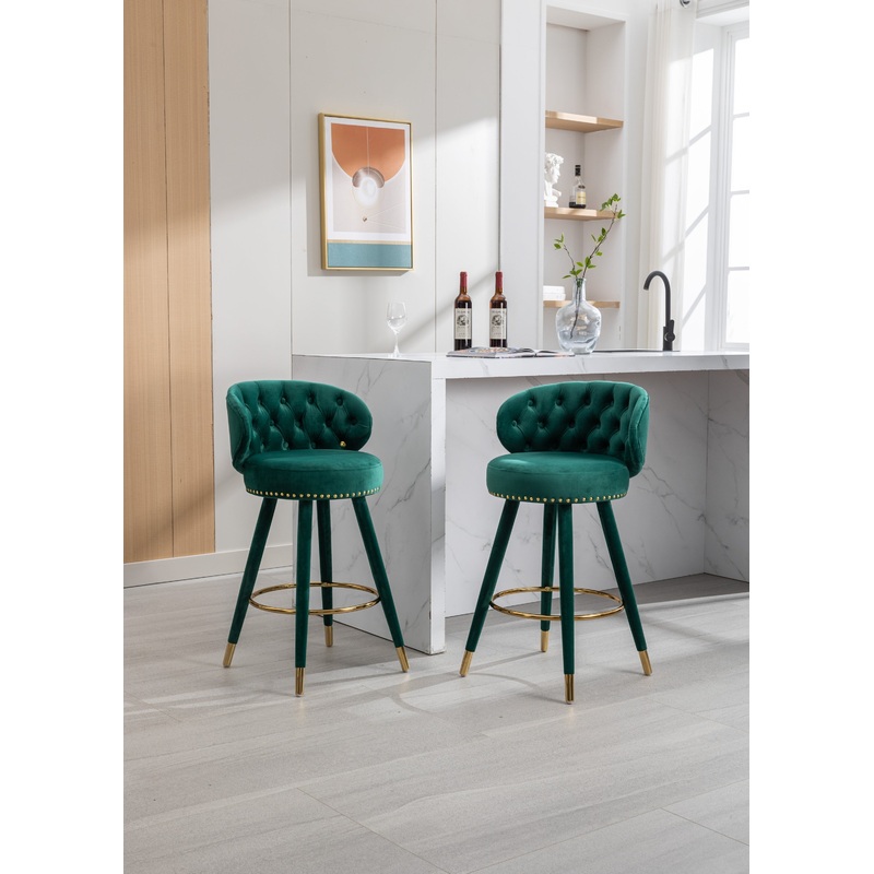 Counter Height Bar Stools Set of 2 for Kitchen Counter Solid Wood Legs with a fixed height of 360 degrees