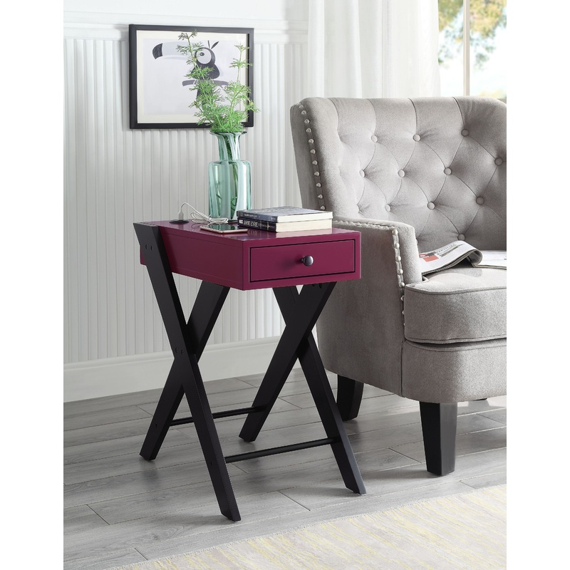 Fierce Side Table (USB Charging Dock), Burgundy & Black