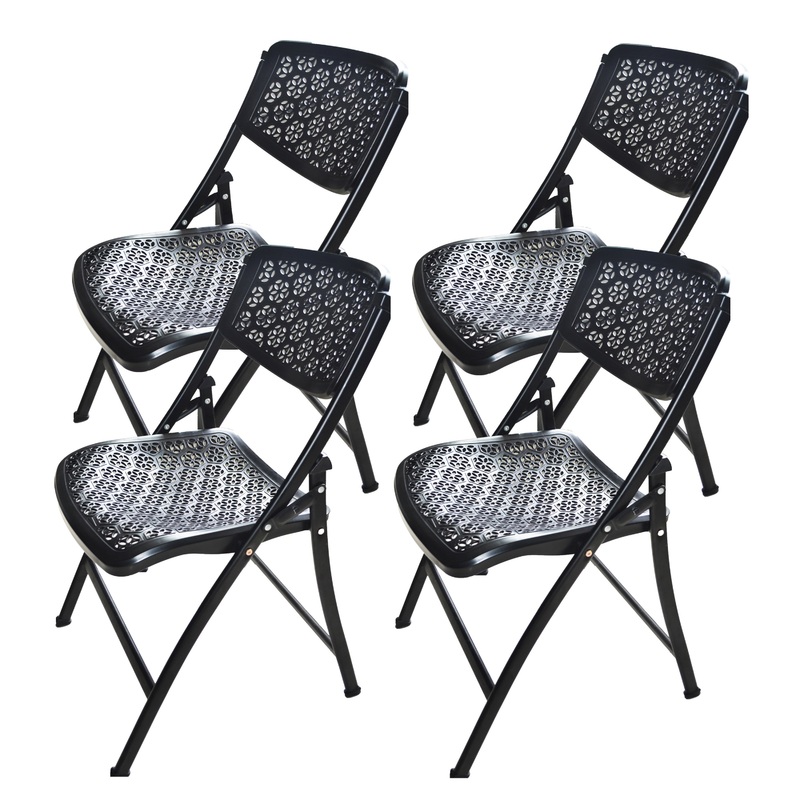Folding Chair with Honeycomb Design, Black, 4-Pack