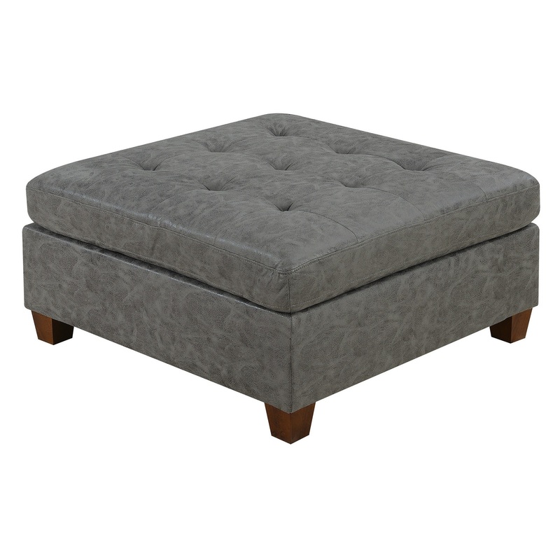 Living Room Furniture Tufted Cocktail Ottoman Antique Grey Breathable Leatherette 1pc Cushion Ottoman Seat Wooden Legs