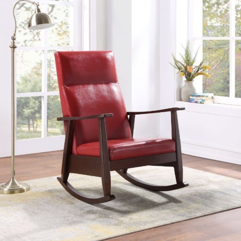 Raina Rocking Chair, Red PU & Espresso Finish