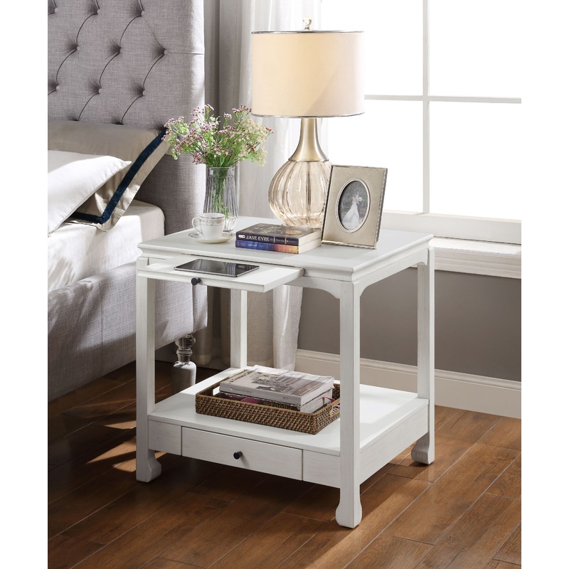 Seatlas Accent Table, Antique White Finish