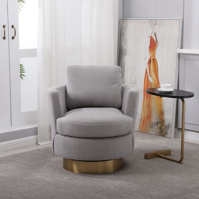 Teddy Swivel Barrel Chair, Swivel Accent Chairs Armchair for Living Room, Reading Chairs for Bedroom Comfy, Round Barrel Chairs with Gold Stainless Steel Base (Blue)