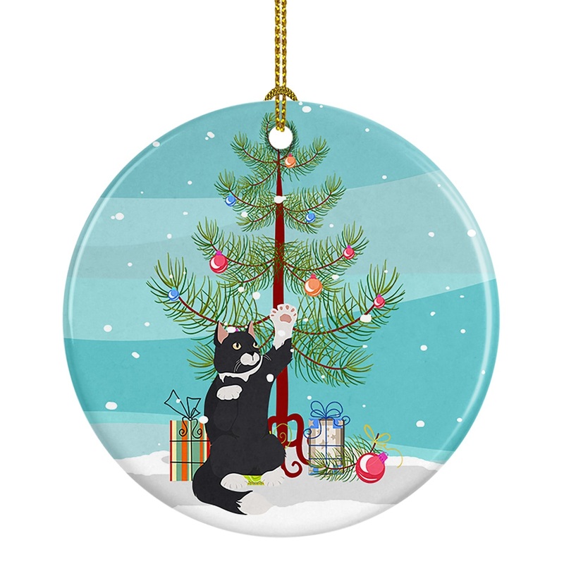 American Polydactyl Cat Merry Christmas Ornament - Round Ceramic Ornament  Artist-Designed Keepsake Decoration