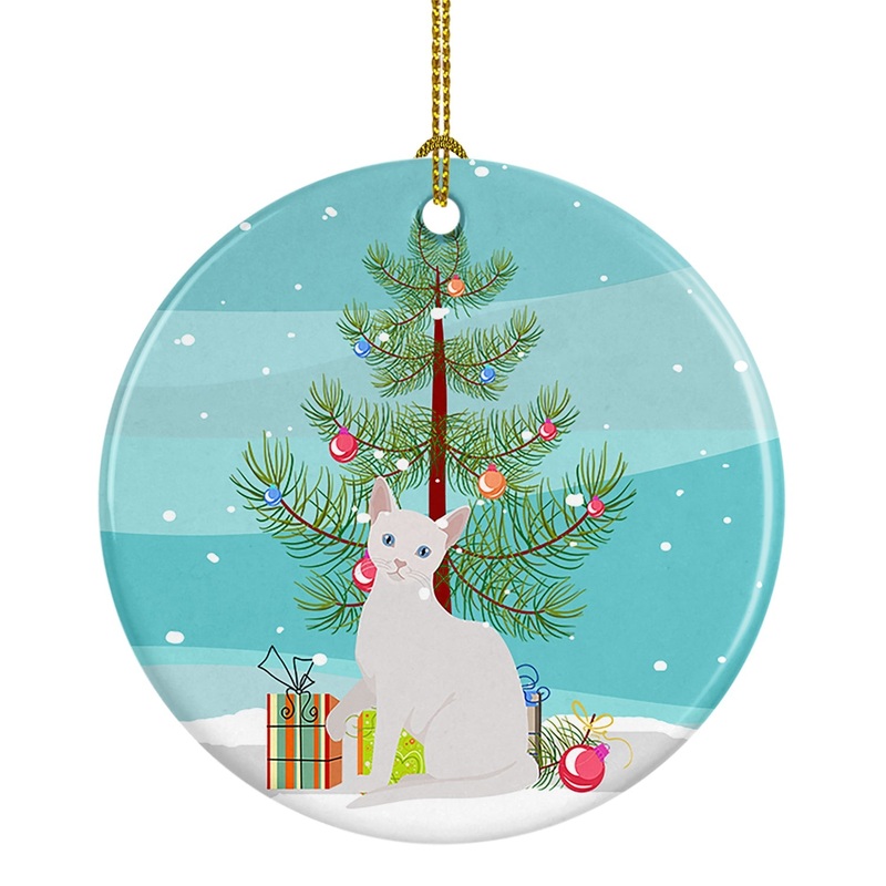 Arabian Mau Cat Merry Christmas Ornament - Round Ceramic Ornament  Artist-Designed Keepsake Decoration
