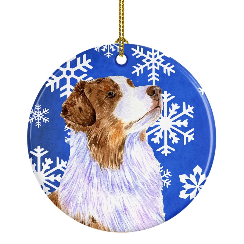 Australian Shepherd Winter Snowflake Holiday Ornament - Round Ceramic Ornament  Artist-Designed Keepsake Decoration LH9273