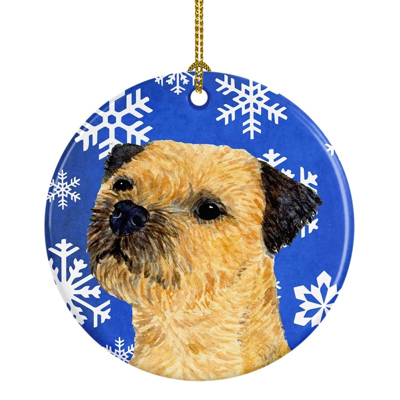 Border Terrier Winter Snowflake Holiday Ornament - Round Ceramic Ornament  Artist-Designed Keepsake Decoration LH9278