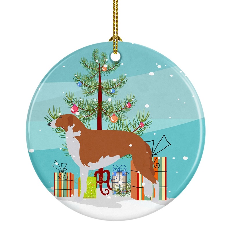 Borzoi Russian Greyhound Merry Christmas Tree Ornament - Round Ceramic Ornament  Artist-Designed Keepsake Decoration BB2917CO1