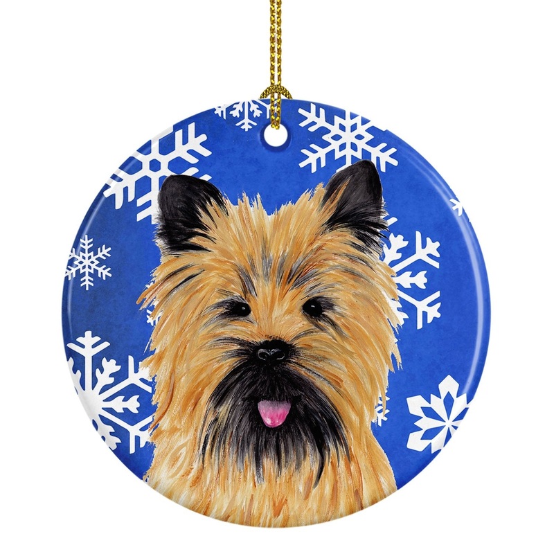 Cairn Terrier Winter Snowflakes Holiday Ornament - Round Ceramic Ornament  Artist-Designed Keepsake Decoration SC9375