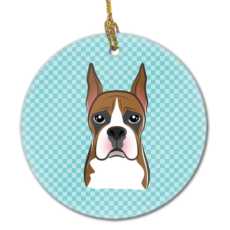 Checkerboard Blue Boxer Ceramic Ornament BB1161CO1