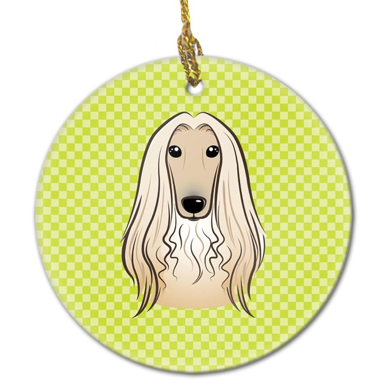 Checkerboard Lime Green Afghan Hound Ceramic Ornament BB1306CO1