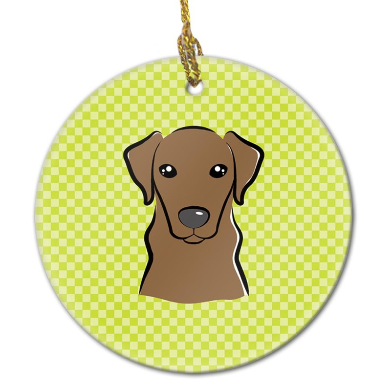Checkerboard Lime Green Chocolate Labrador Ceramic Ornament BB1296CO1