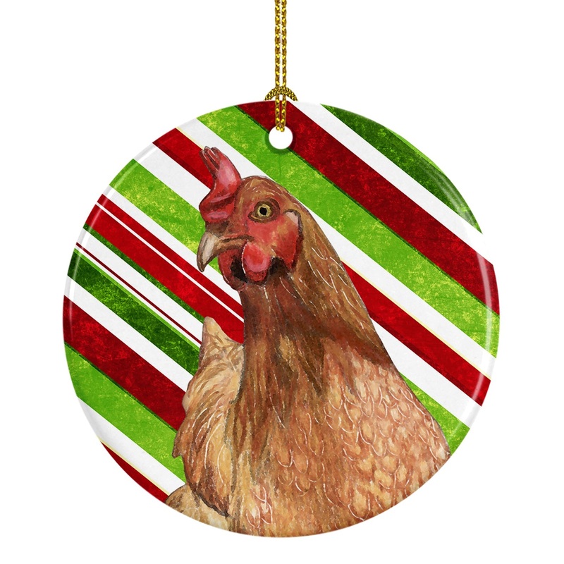 Chicken Candy Cane Holiday Christmas Ceramic Ornament SB3140CO1