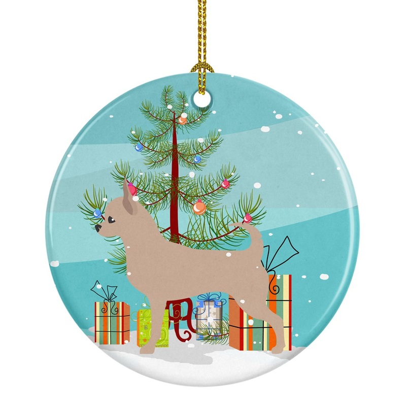 Chihuahua Merry Christmas Tree Ornament - Round Ceramic Ornament  Artist-Designed Keepsake Decoration BB2968CO1