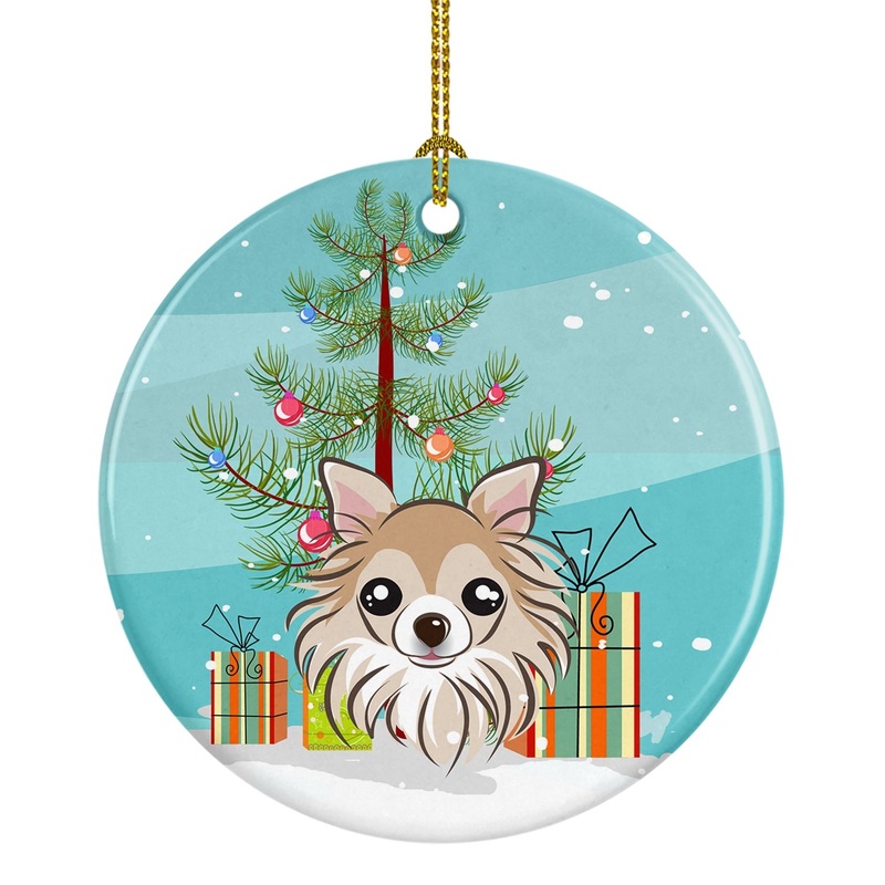 Christmas Tree and Chihuahua Ornament - Round Ceramic Ornament  Artist-Designed Keepsake Decoration BB1623CO1